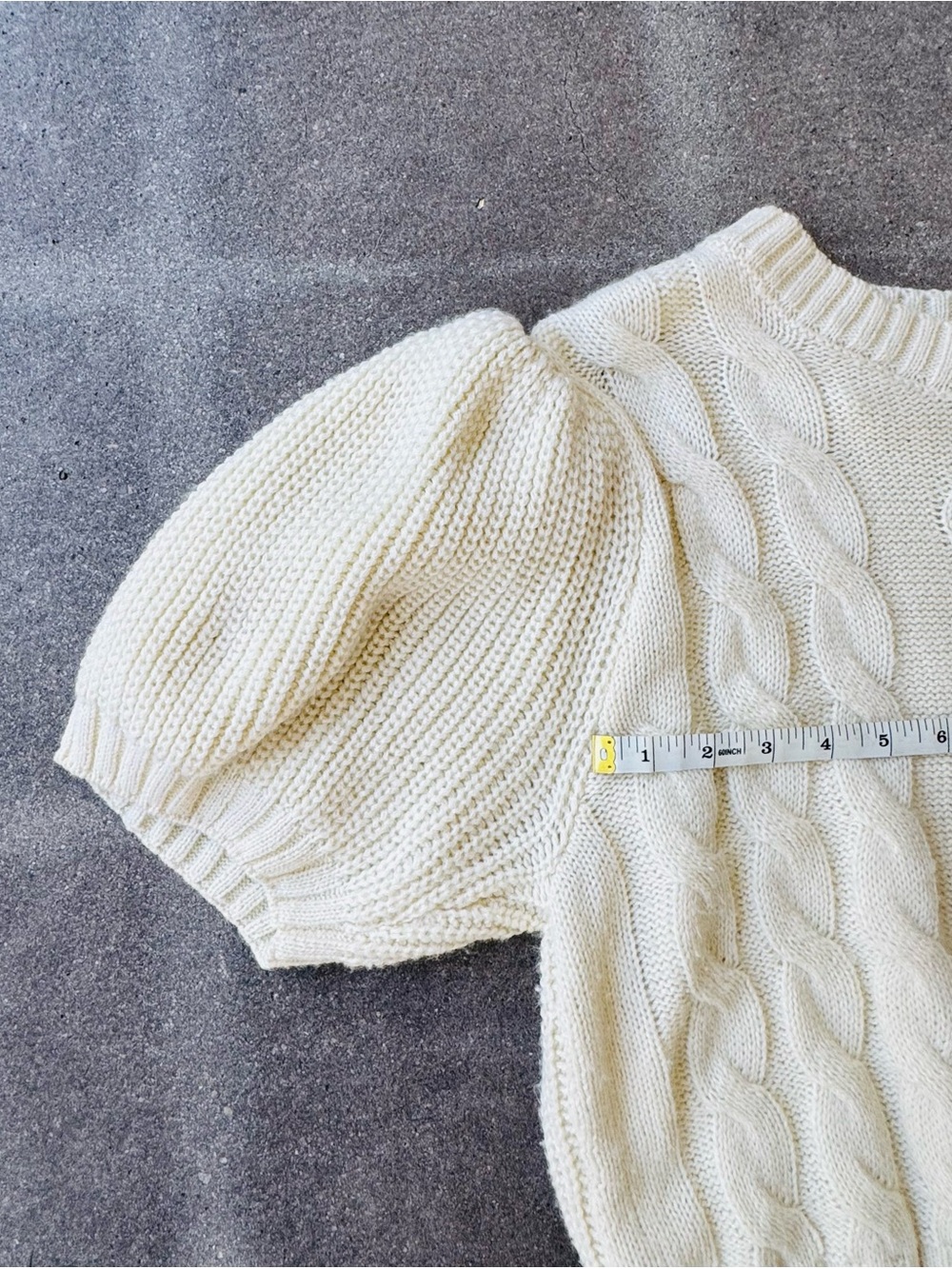 Cream Cable Knit Short-Sleeve Sweater - Picture 6 of 7